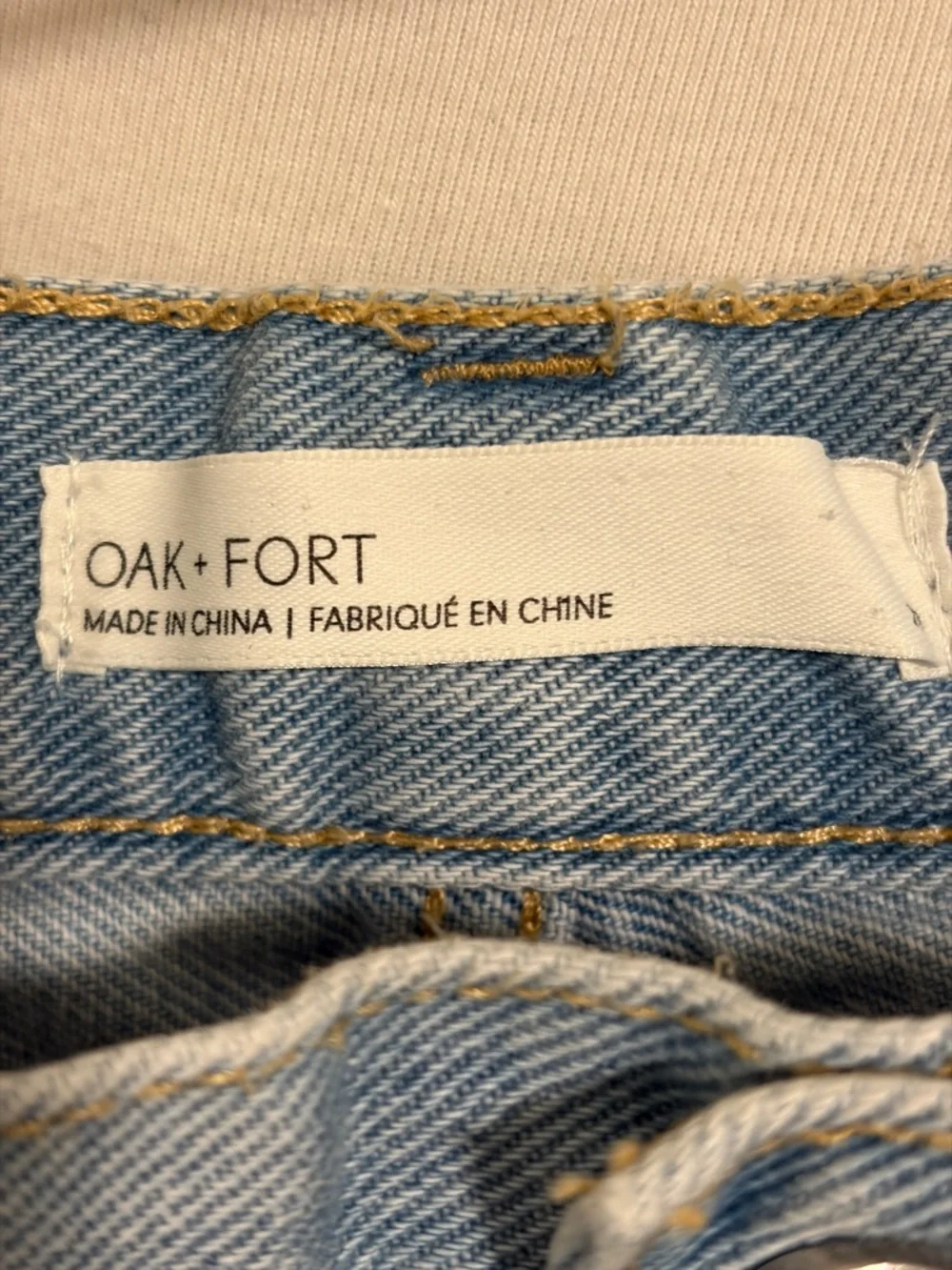 OAK + FORT Light Blue High-Rise Frayed Denim Shorts - Picture 3 of 5